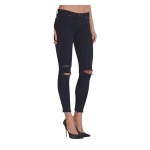 J Brand Crop Raw Hem Mid Rise Super Skinny Dark Blue Mercy Distressed Jeans 27